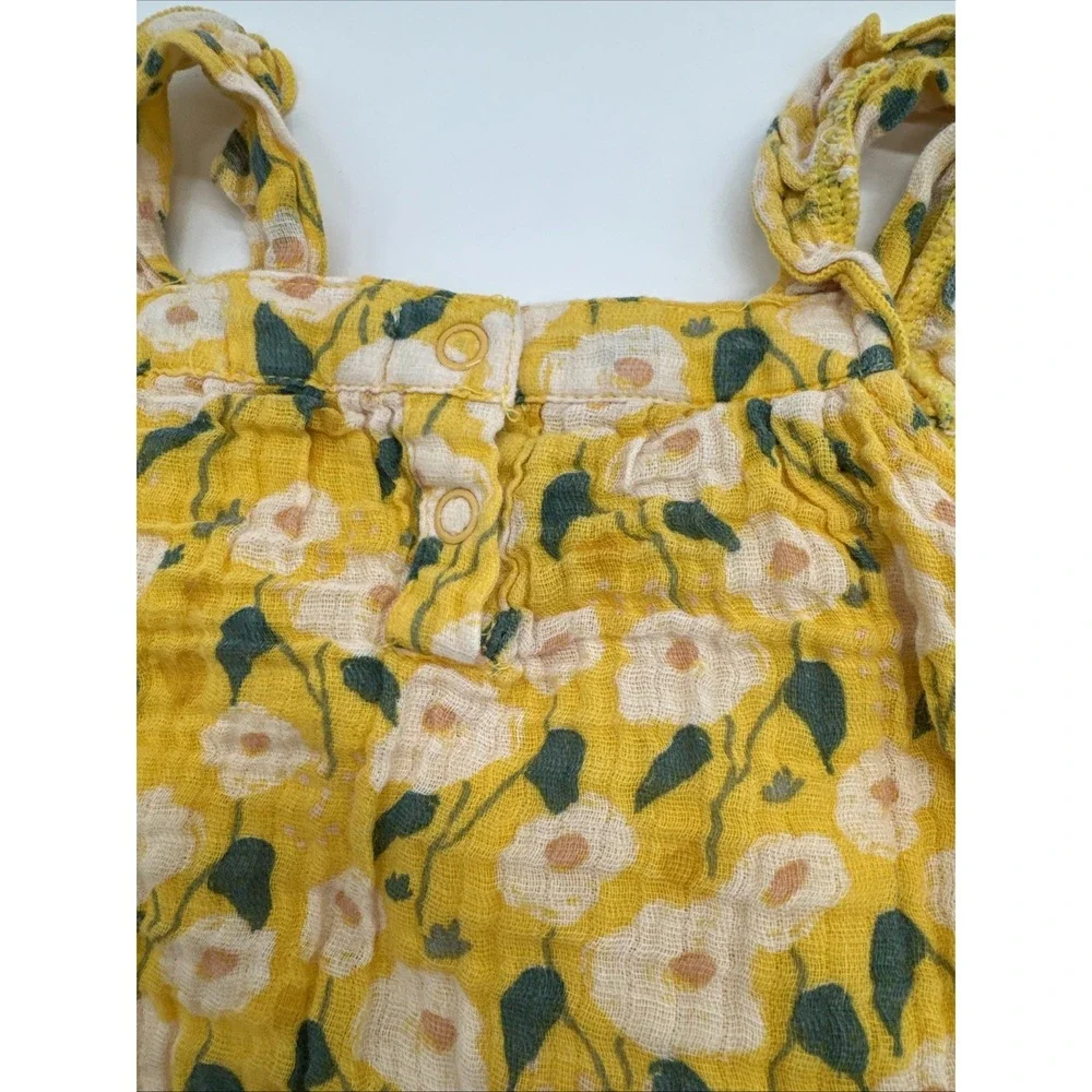 Angel Dear Baby Girl Yellow Floral Cotton Dress‎ And Diaper Cover 6-12  Month